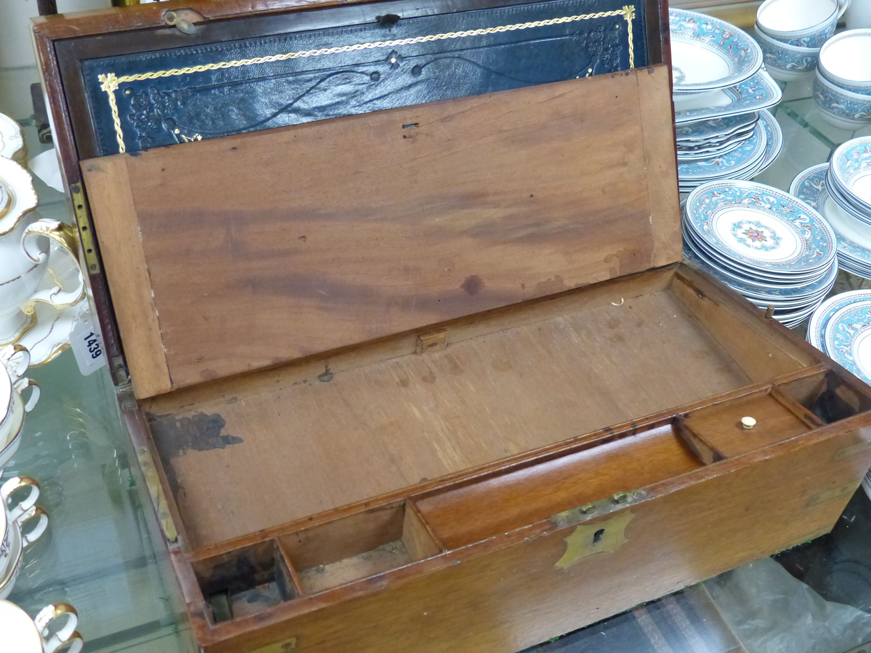 A Victorian brass mounted mahogany writing slope, with coromandel beading, 50cm